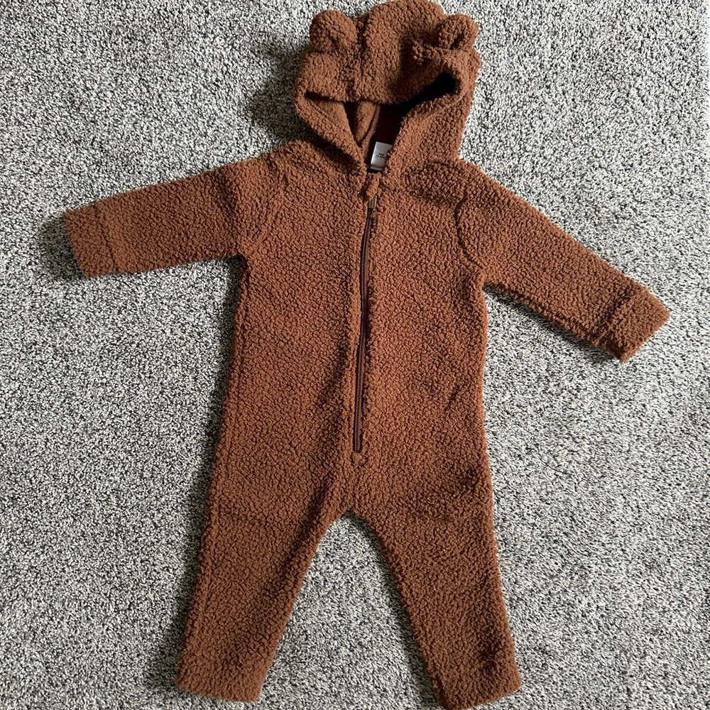 Fuzzy Brown Bear Zip Up Suit - Baby